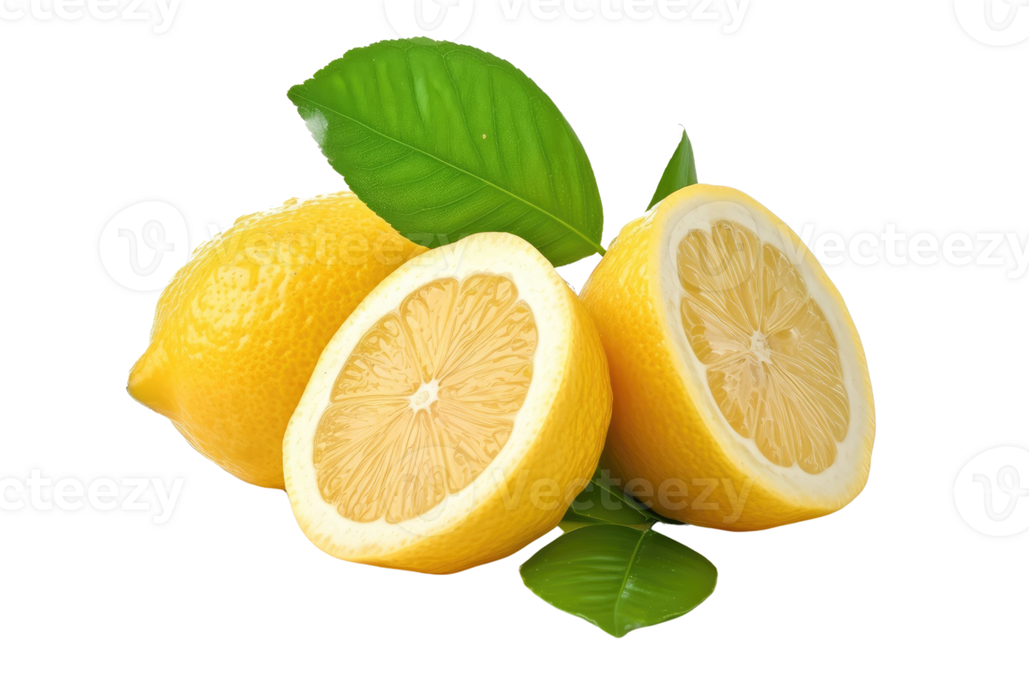 AI generated Lemon with leaf isolated on transparent background png