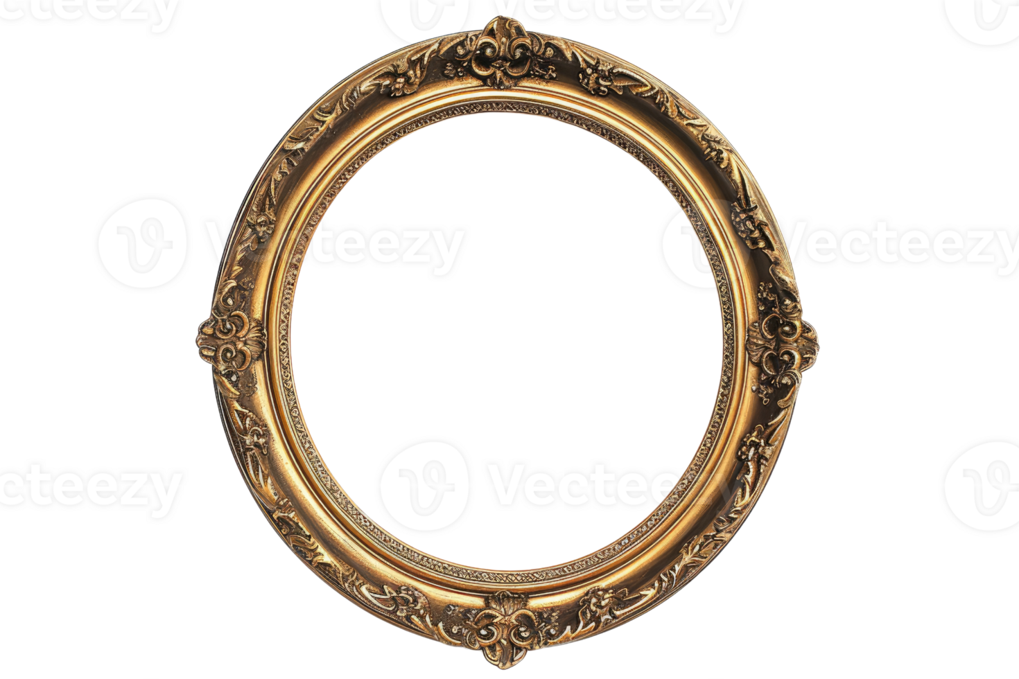 AI generated Antique gold oval frame isolated on transparent background for art display png