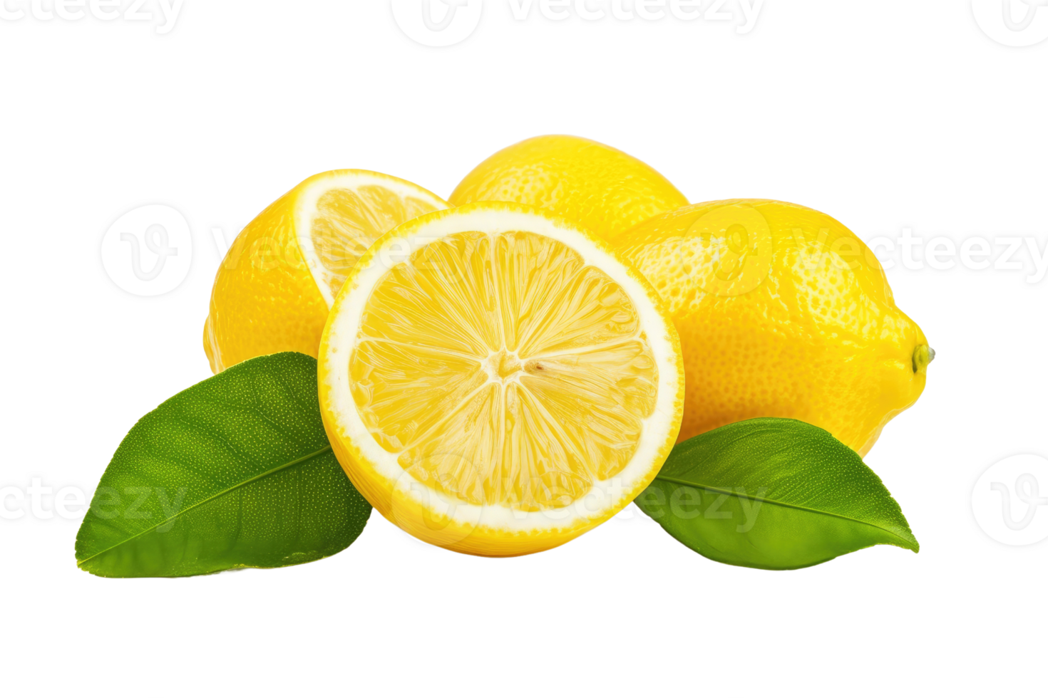 AI generated Lemon with leaf isolated on transparent background png