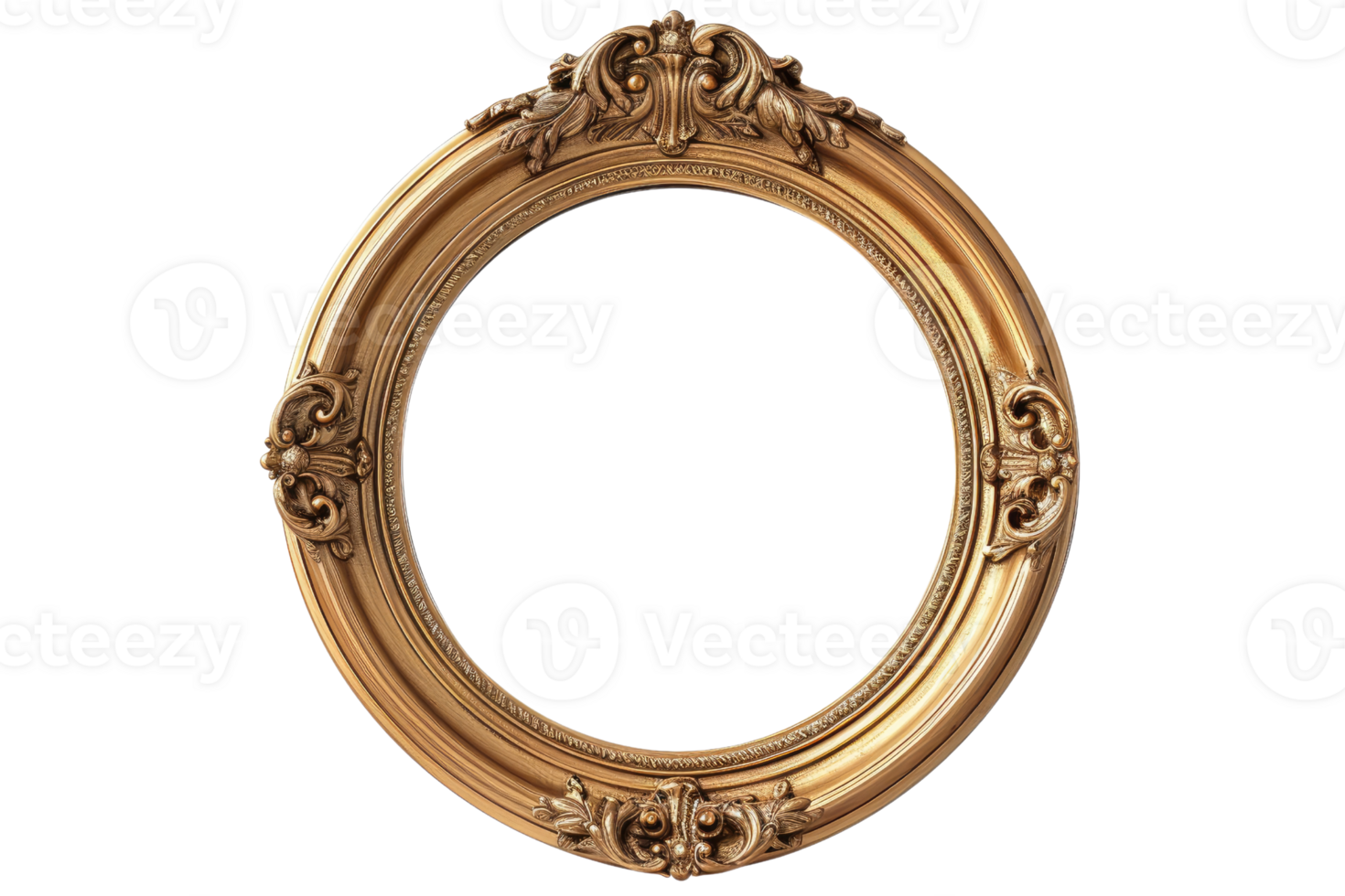 AI generated Antique gold oval frame isolated on transparent background for art display png