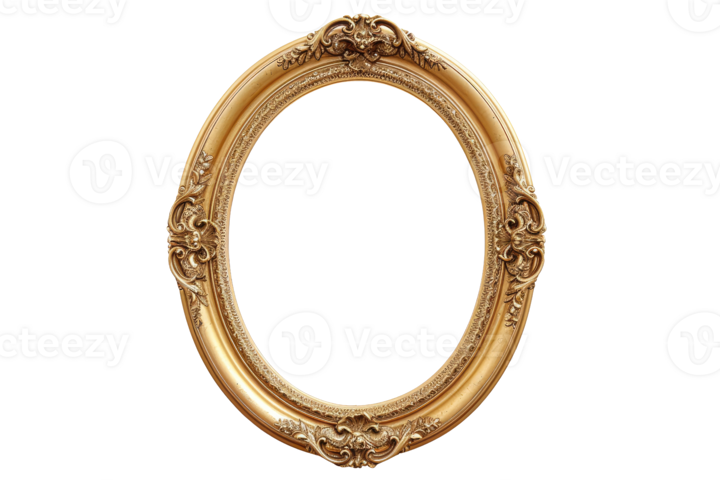 AI generated Antique gold oval frame isolated on transparent background for art display png