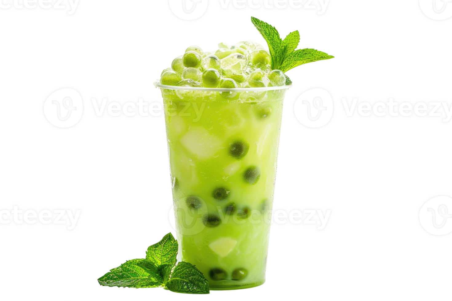 AI generated Green bubble tea isolated on transparent background png