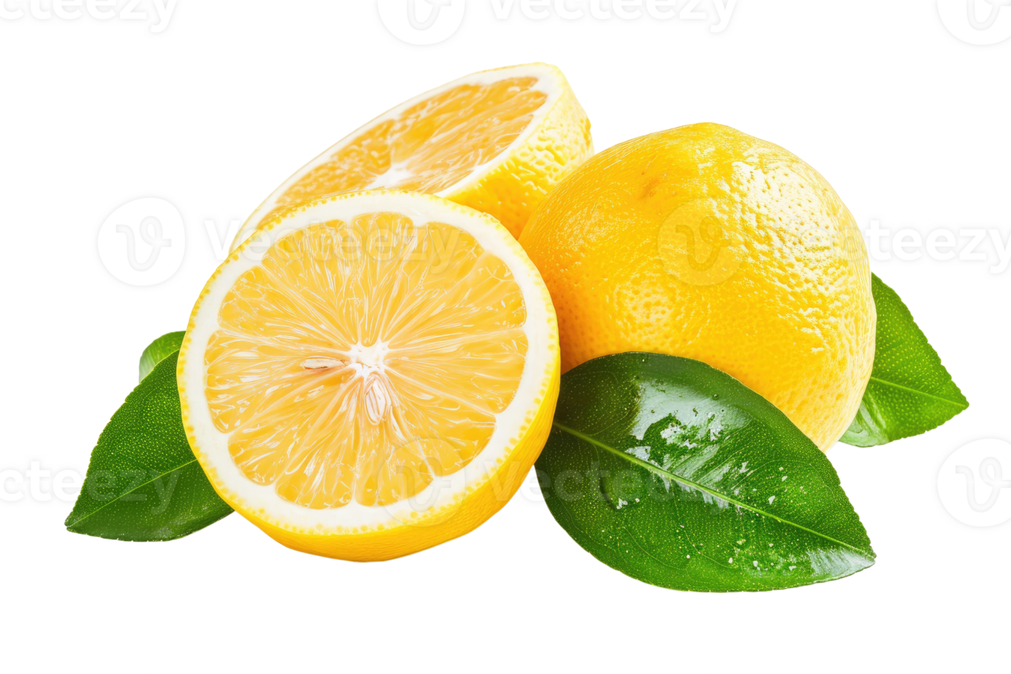 AI generated Lemon with leaf isolated on transparent background png