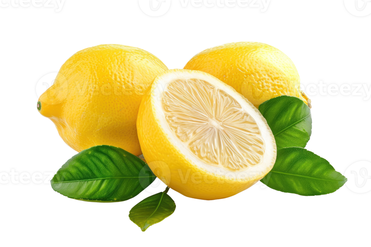 AI generated Lemon with leaf isolated on transparent background png