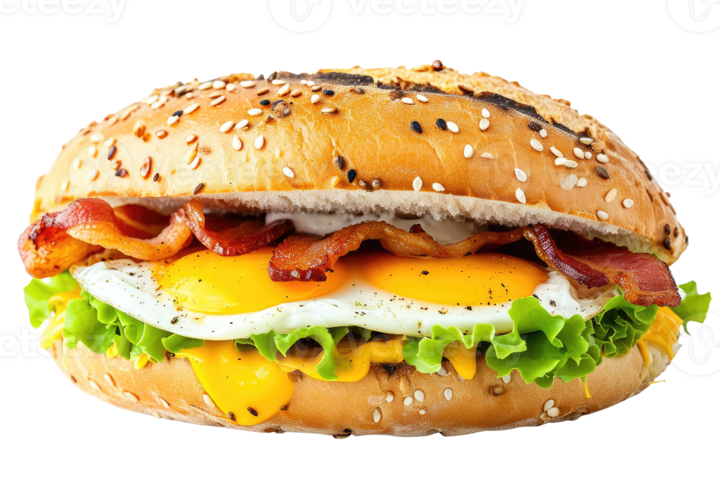 AI generated Sandwich with bacon cheese and egg Isolated on transparent background png