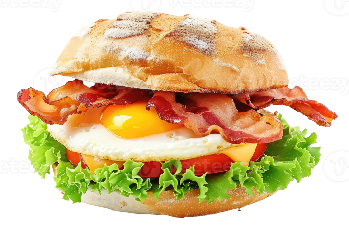 AI generated Sandwich with bacon cheese and egg Isolated on transparent background png