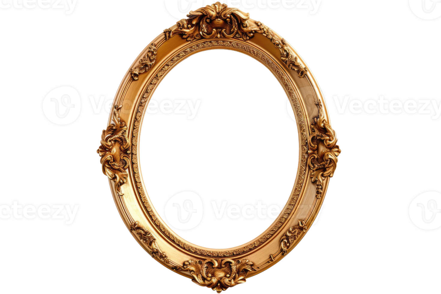 AI generated Antique gold oval frame isolated on transparent background for art display png
