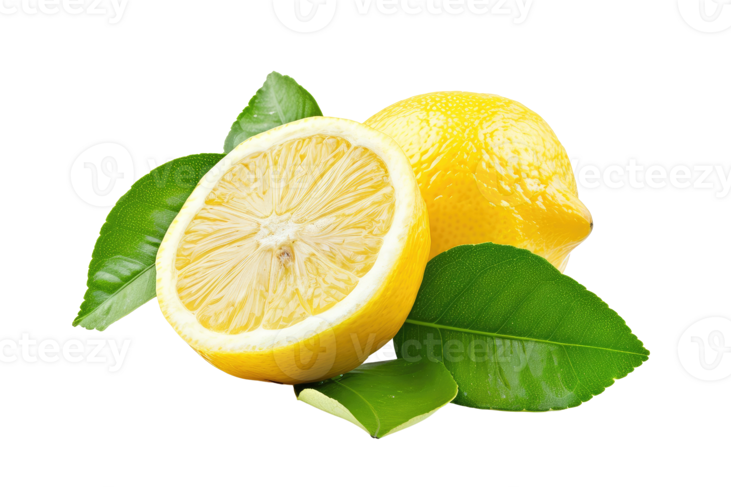 AI generated Lemon with leaf isolated on transparent background png