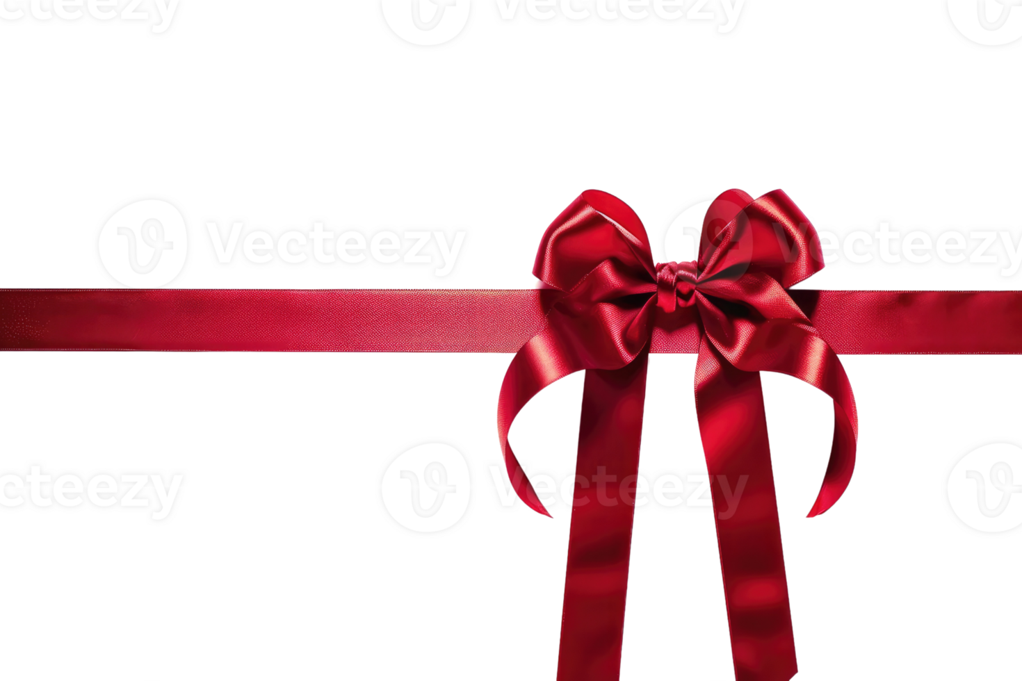 AI generated red gift present ribbon with bow in center, isolated on transparent background png