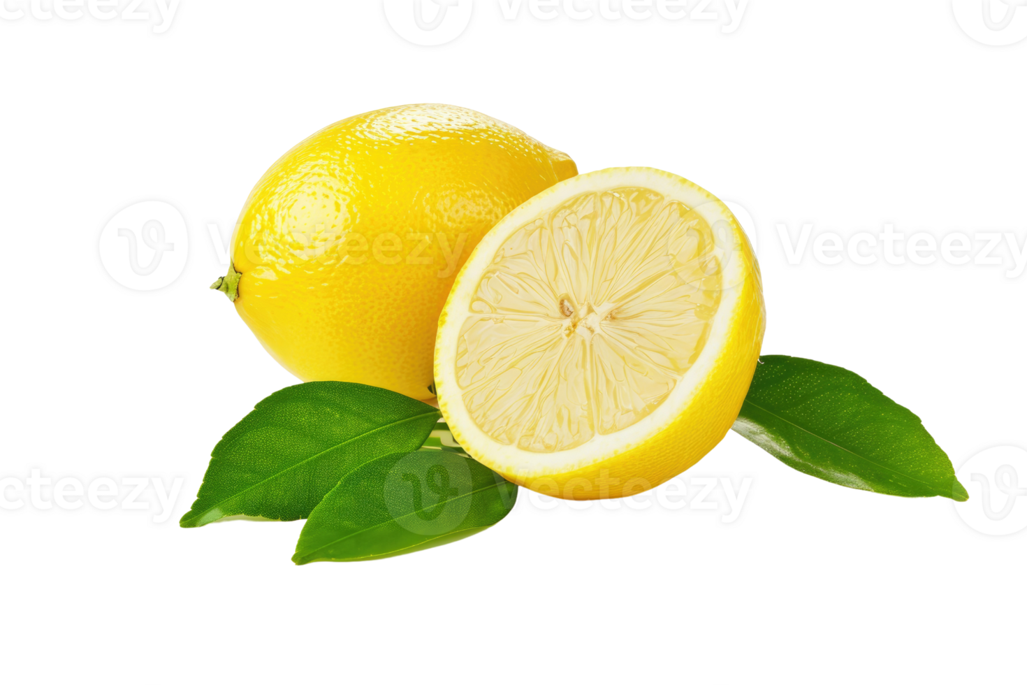 AI generated Lemon with leaf isolated on transparent background png