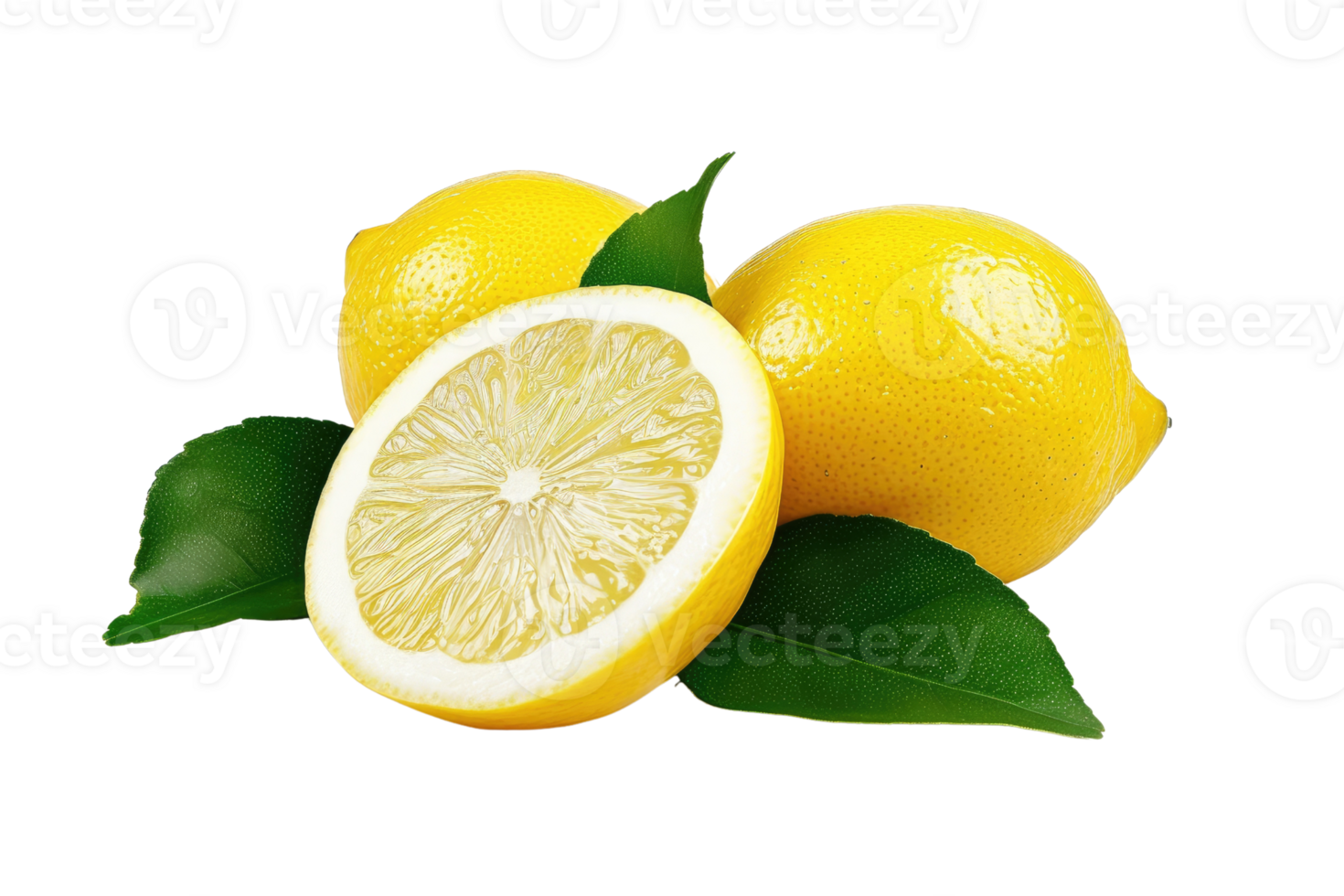 AI generated Lemon with leaf isolated on transparent background png