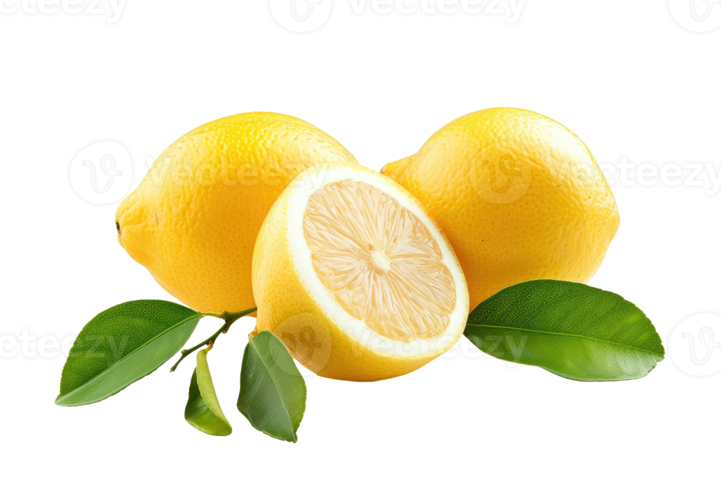 AI generated Lemon with leaf isolated on transparent background png