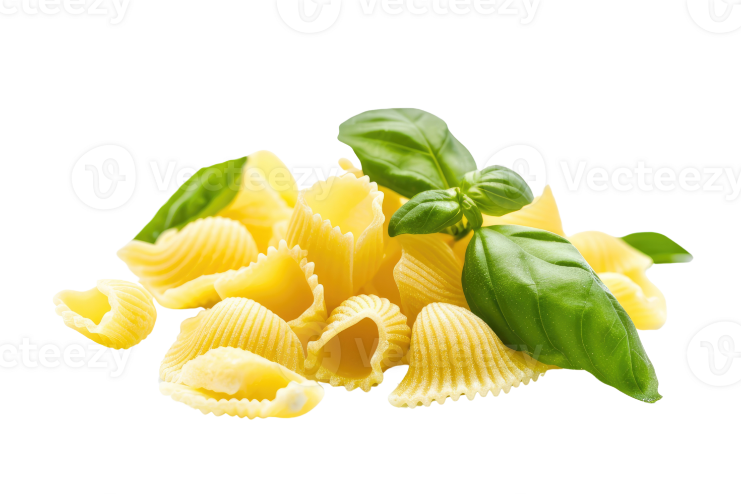 AI generated Conchiglie rigate pasta with basil on transparent background png