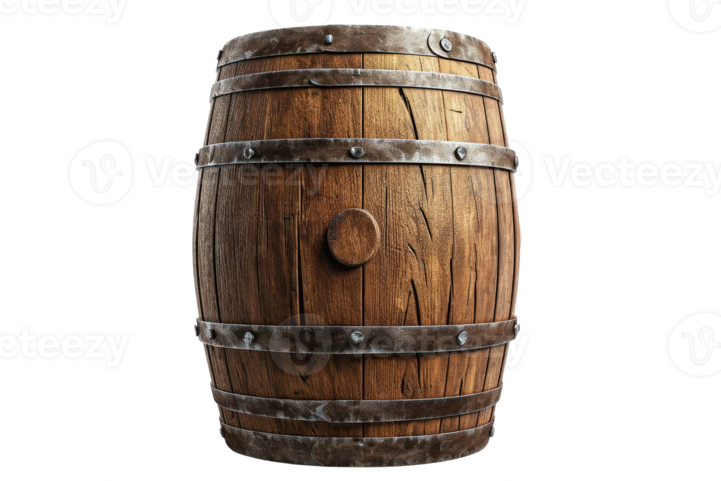 AI generated wooden oak barrels on transparent background png