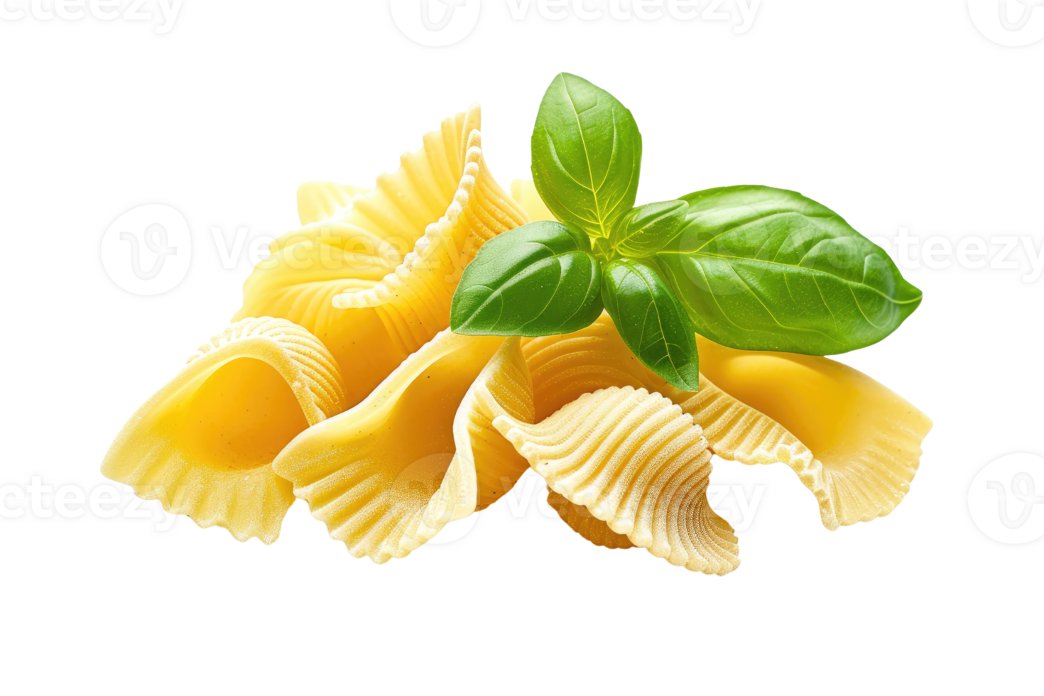 AI generated Conchiglie rigate pasta with basil on transparent background png