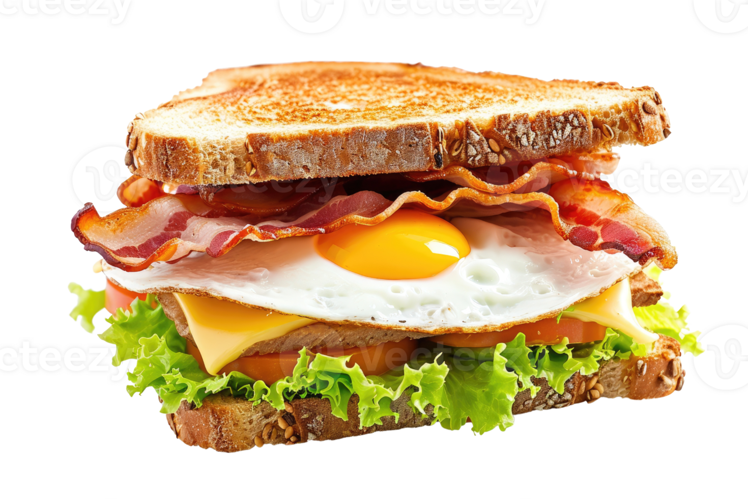 AI generated Sandwich with bacon cheese and egg Isolated on transparent background png