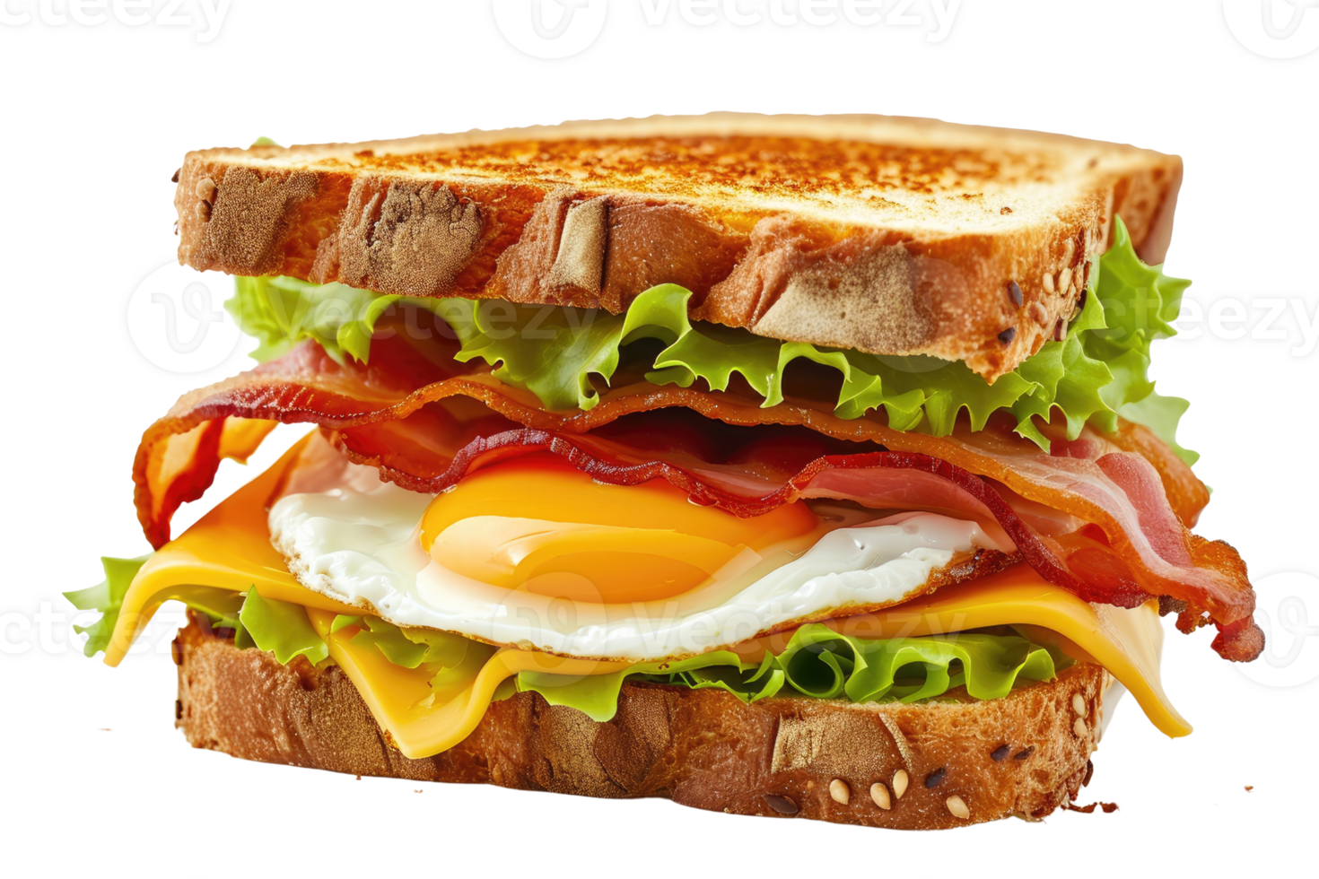 AI generated Sandwich with bacon cheese and egg Isolated on transparent background png
