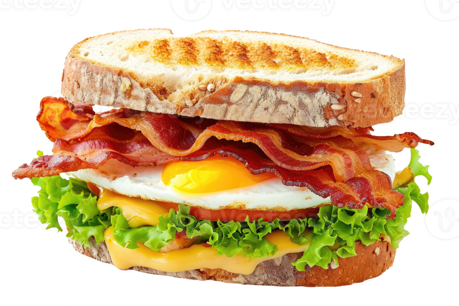 AI generated Sandwich with bacon cheese and egg Isolated on transparent background png