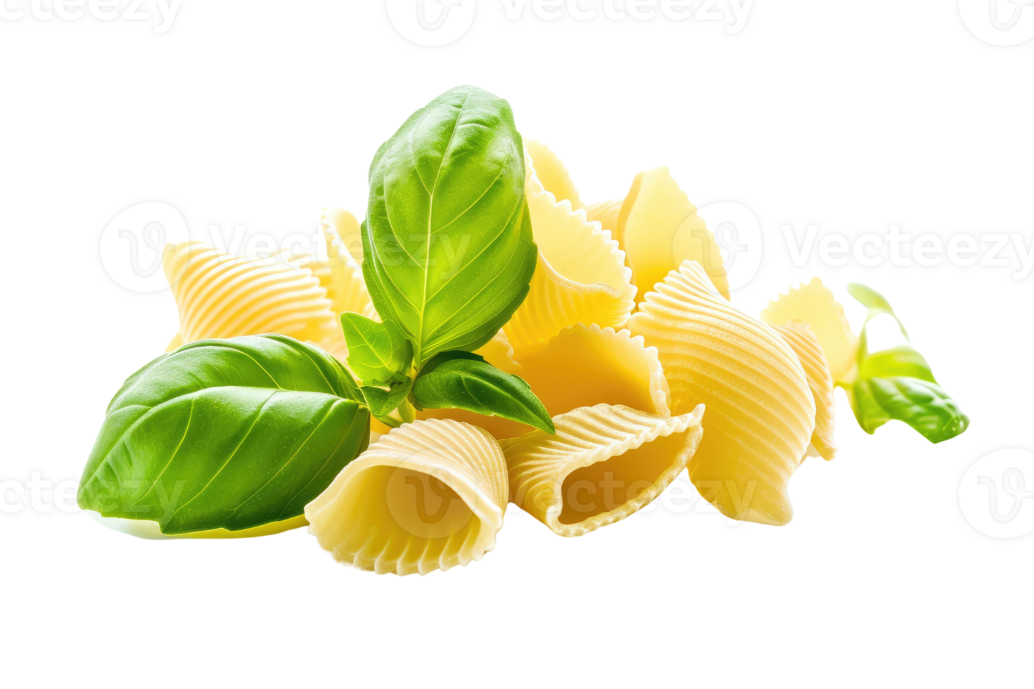 AI generated Conchiglie rigate pasta with basil on transparent background png