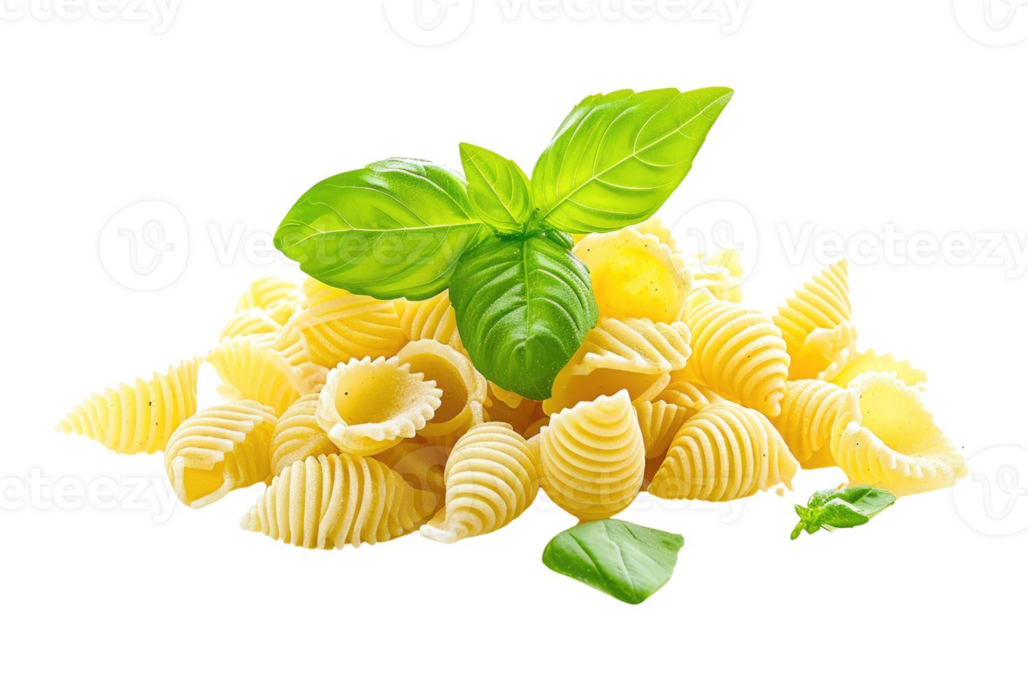 AI generated Conchiglie rigate pasta with basil on transparent background png