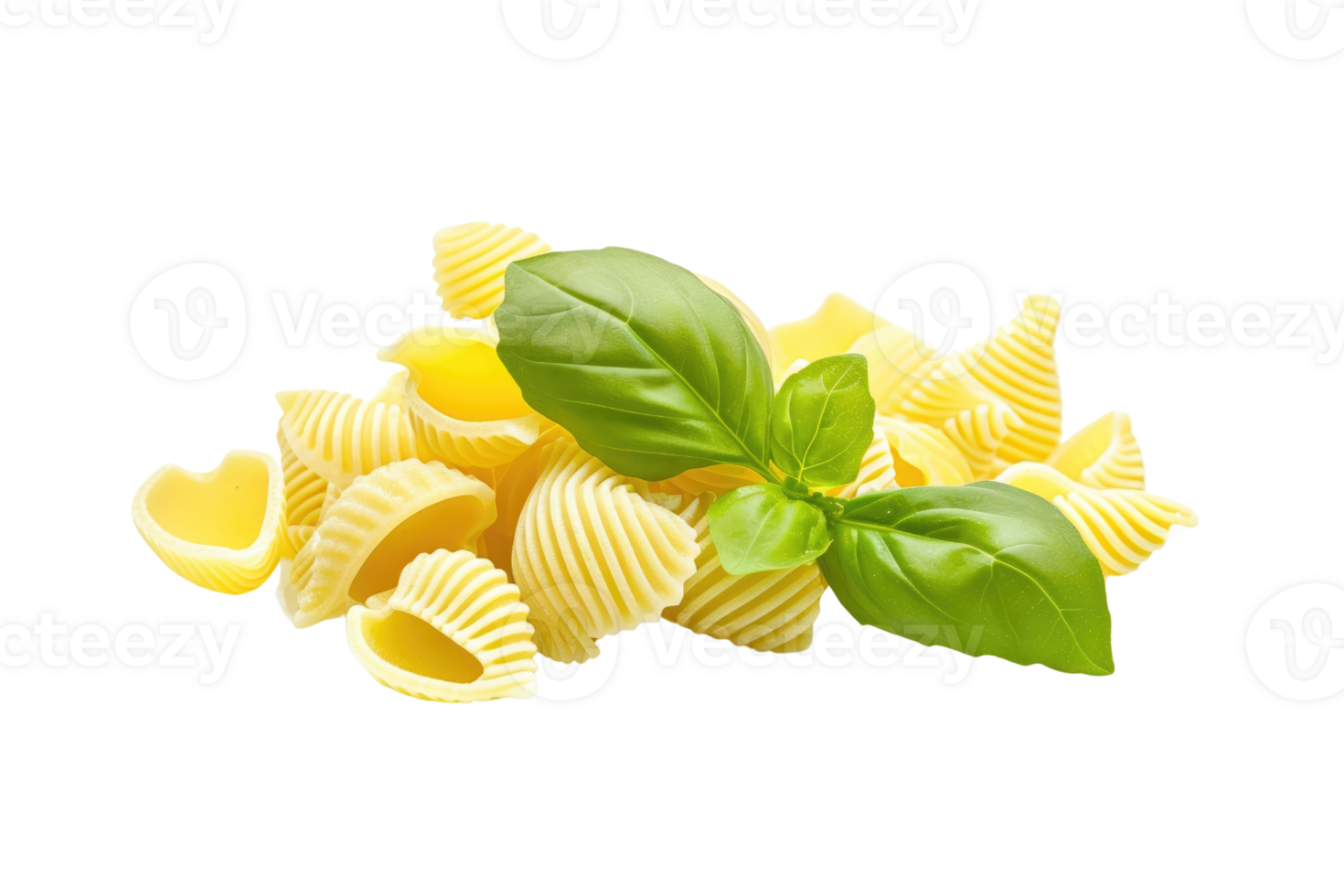 AI generated Conchiglie rigate pasta with basil on transparent background png
