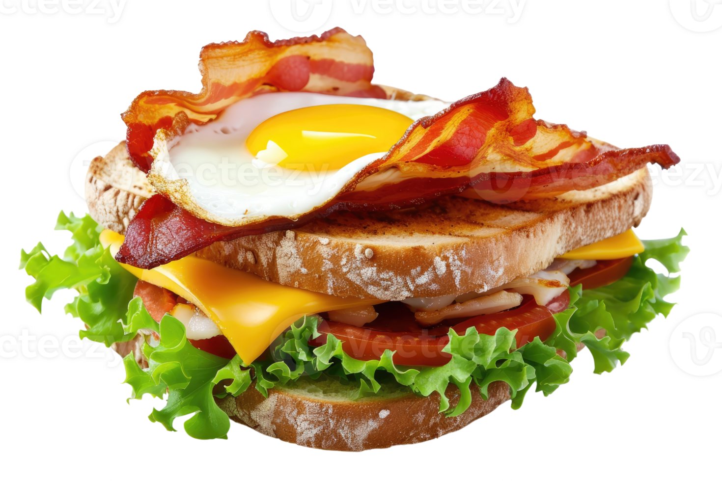 AI generated Sandwich with bacon cheese and egg Isolated on transparent background png