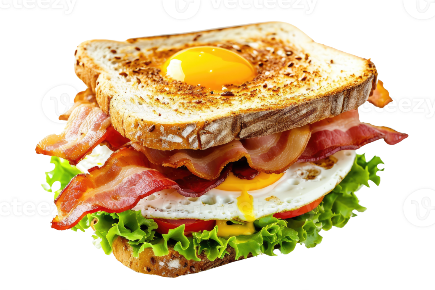 AI generated Sandwich with bacon cheese and egg Isolated on transparent background png