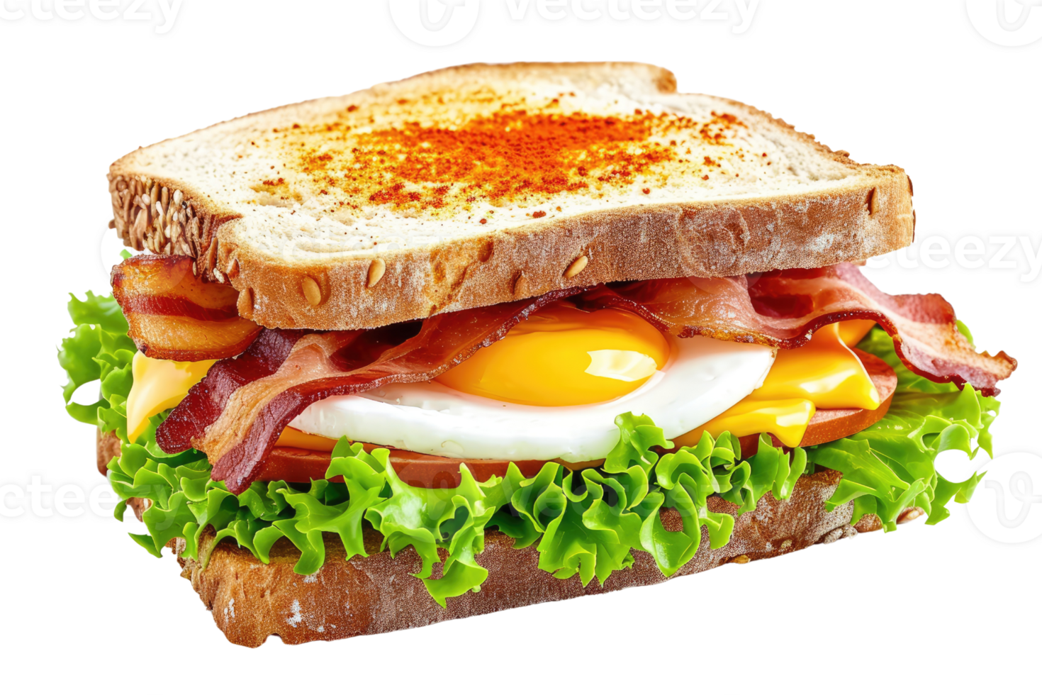 AI generated Sandwich with bacon cheese and egg Isolated on transparent background png