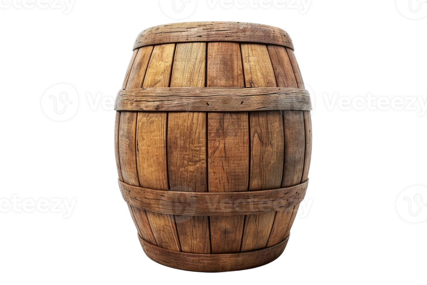 AI generated wooden oak barrels on transparent background png