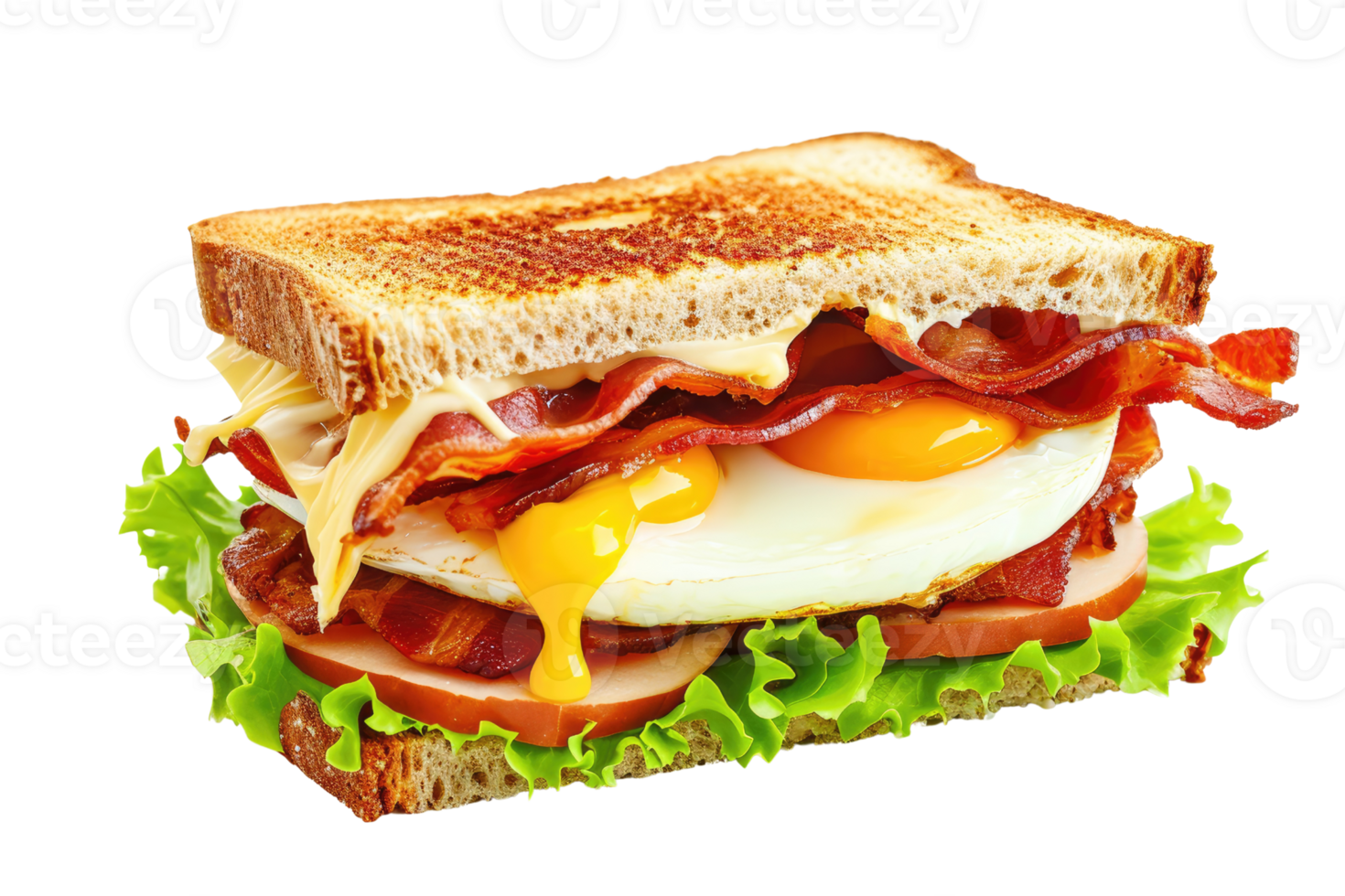 AI generated Sandwich with bacon cheese and egg Isolated on transparent background png