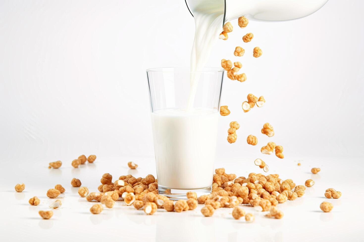 AI generated Milk and cereal isolated on white background photo