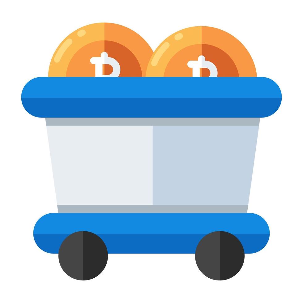 A unique design icon of bitcoin mining cart vector