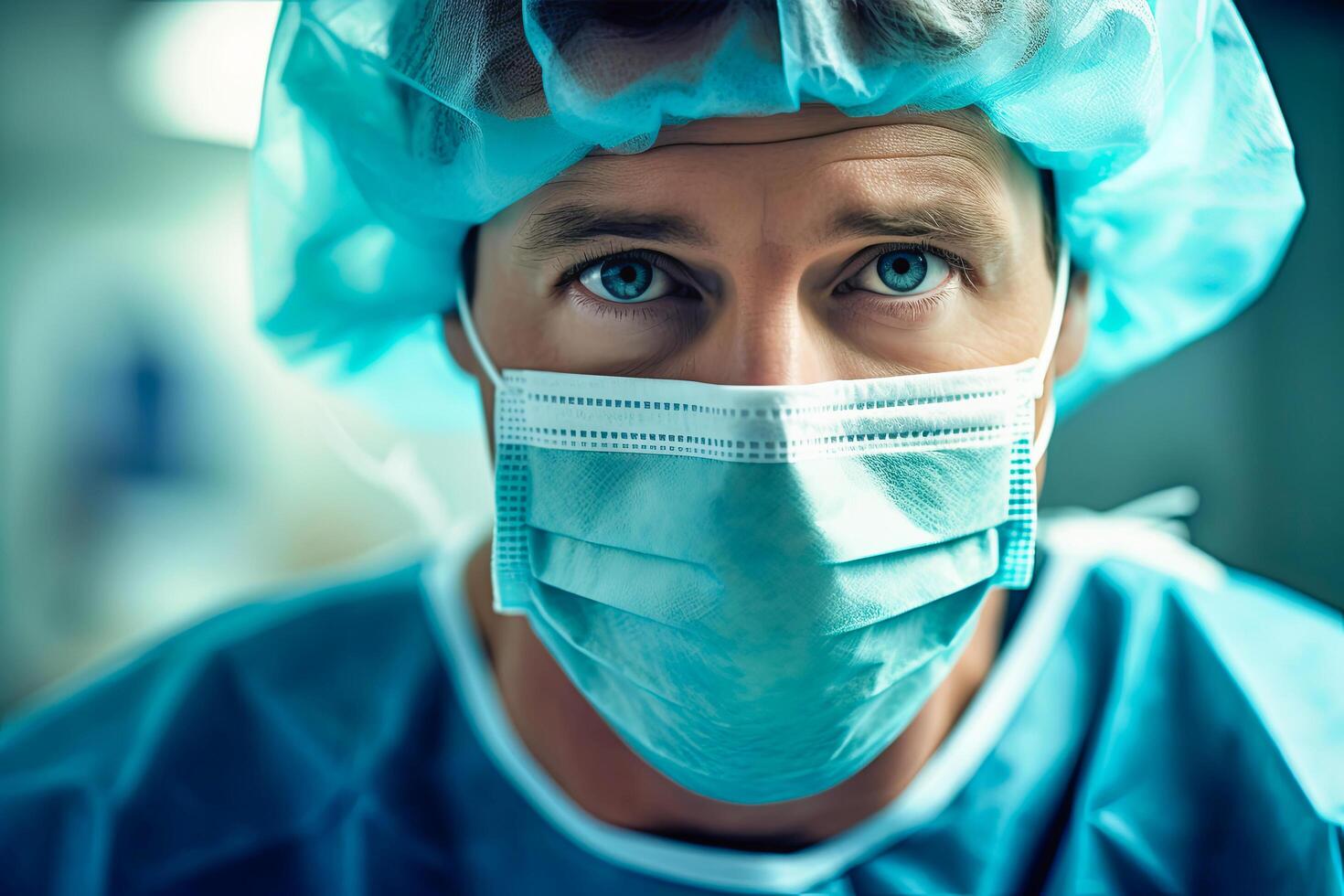 AI generated medical worker in a surgical mask in the room photo