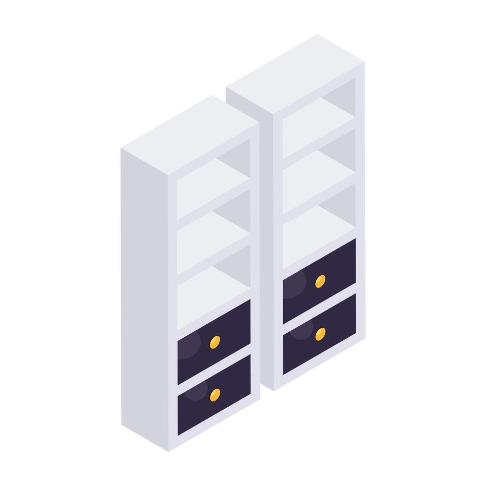 Trendy isometric design icon of wooden shelves vector