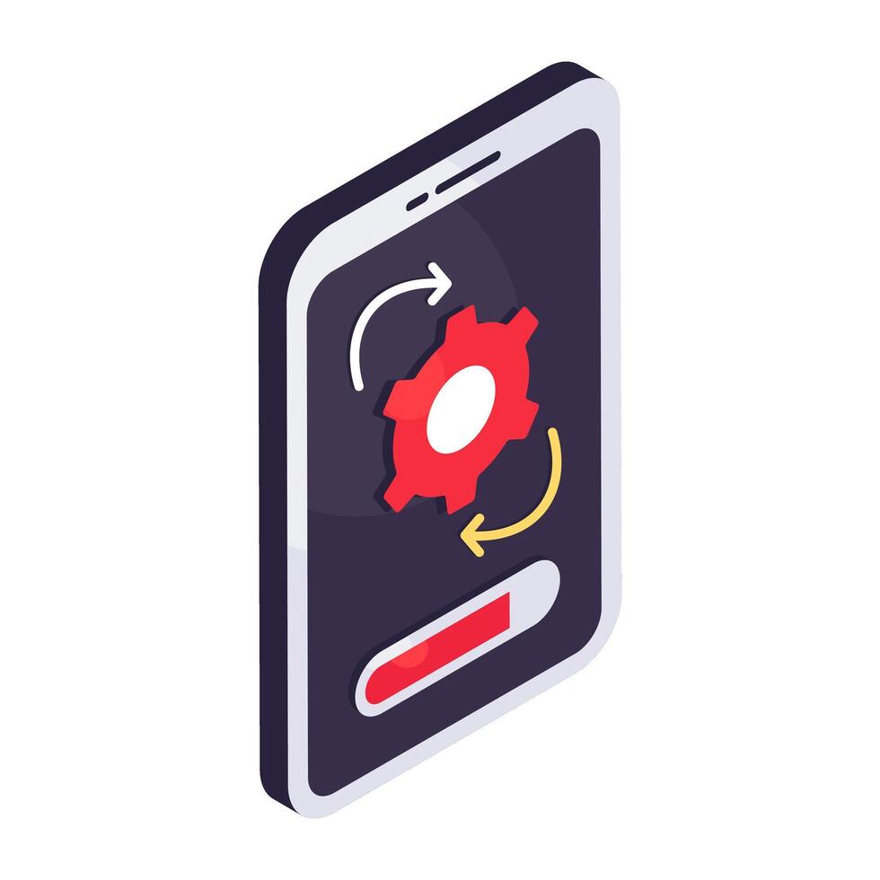 Gear inside phone with arrows, editable design icon of mobile setting update vector