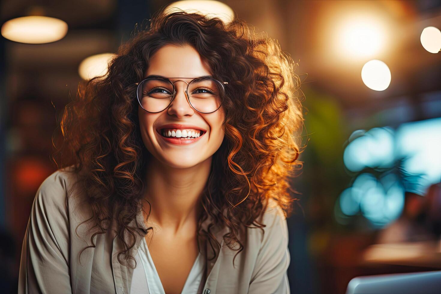 AI generated Woman Sitting in Front of Laptop Computer photo