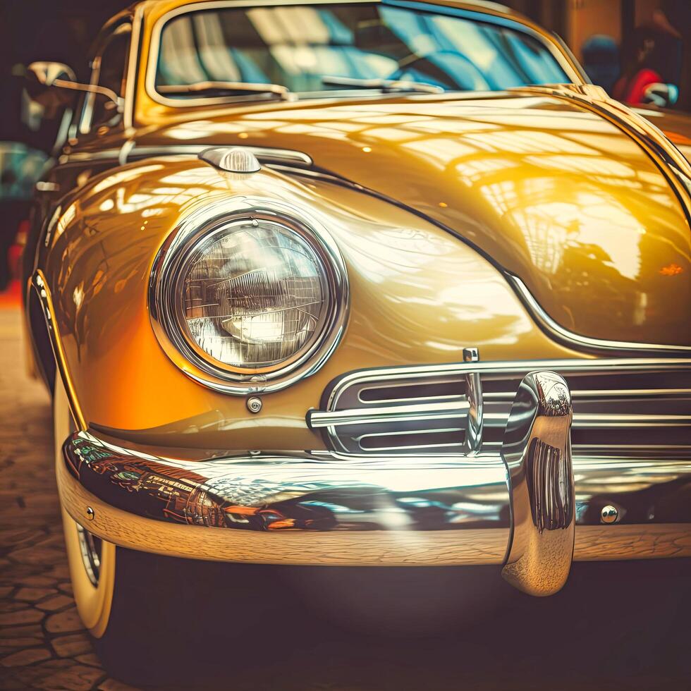AI generated Headlight lamp vintage car - vintage filter effect photo