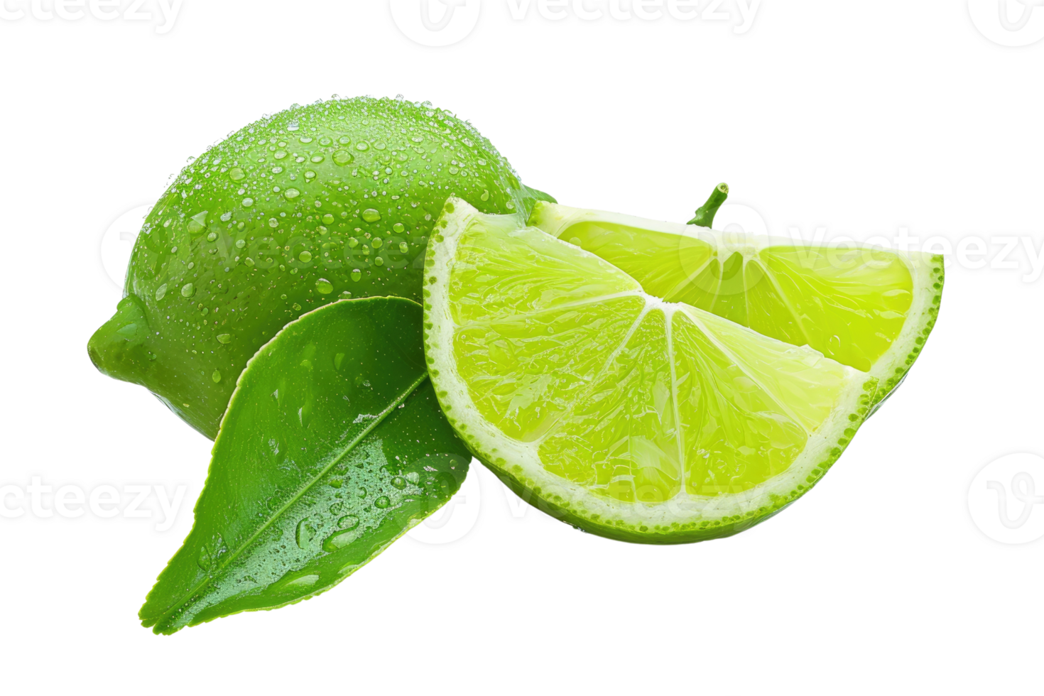 AI generated Fresh green lime slices and leaves on transparent background png