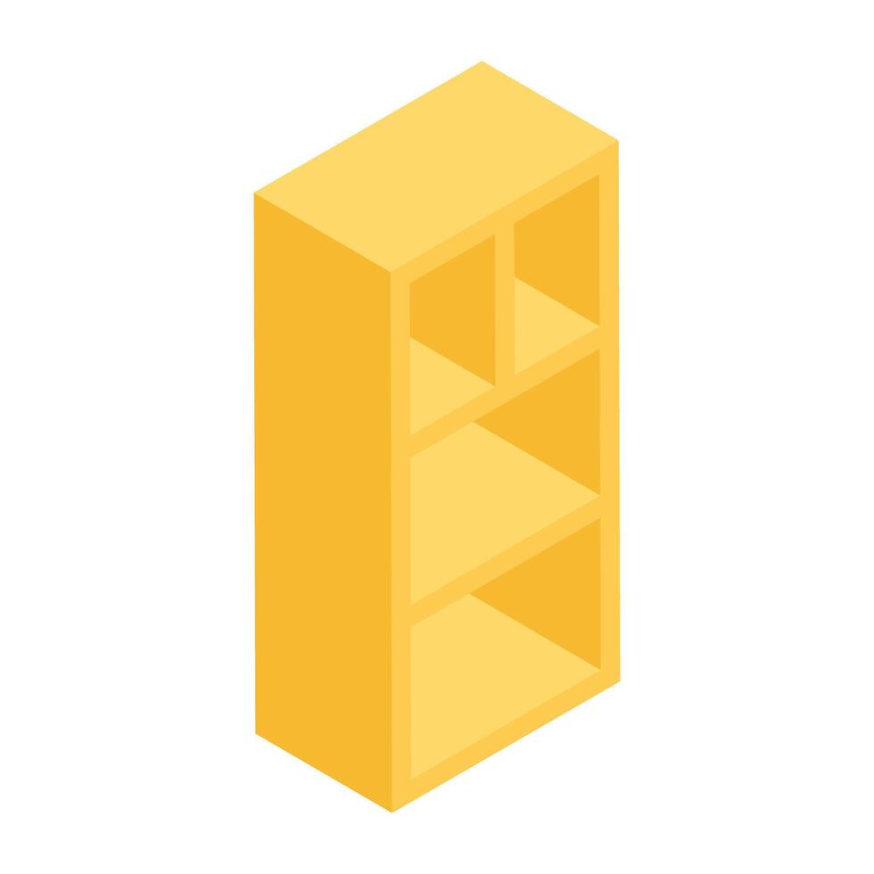 Trendy isometric design icon of wooden shelves vector