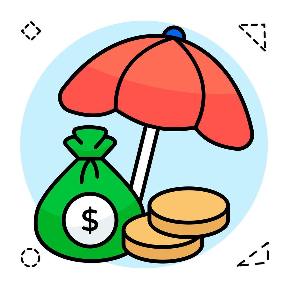 Money with umbrella, icon of financial insurance vector