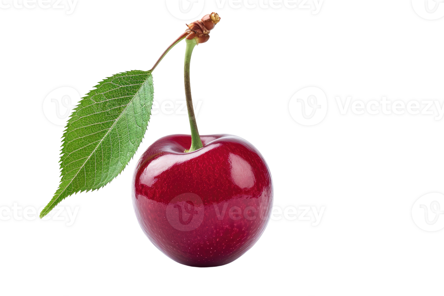 AI generated Cherry with stem and leaves isolated on transparent background png