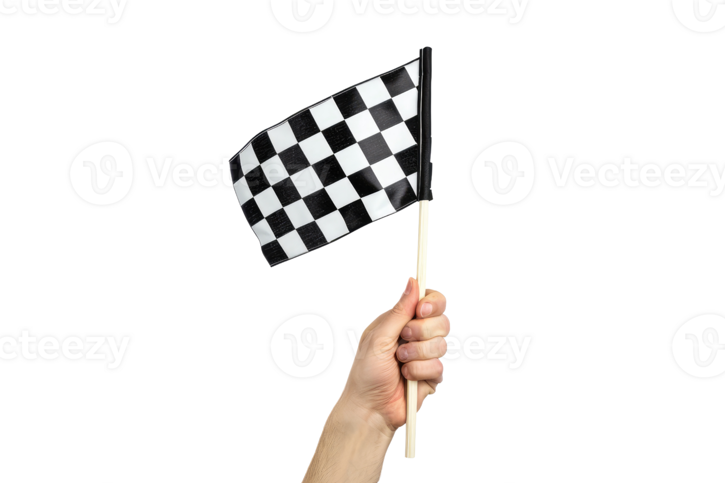 AI generated hand holding a checkered flag isolated on transparent background png