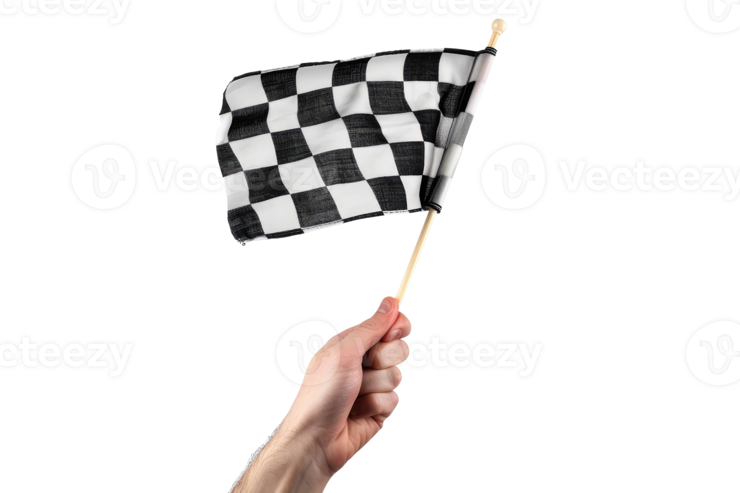 AI generated hand holding a checkered flag isolated on transparent background png