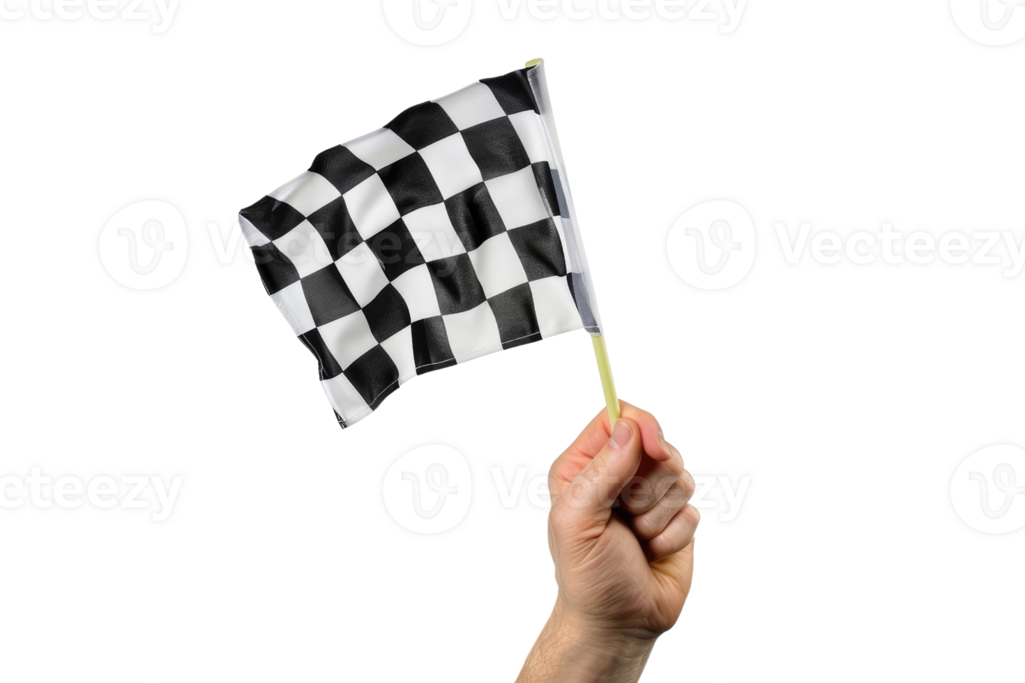 AI generated hand holding a checkered flag isolated on transparent background png