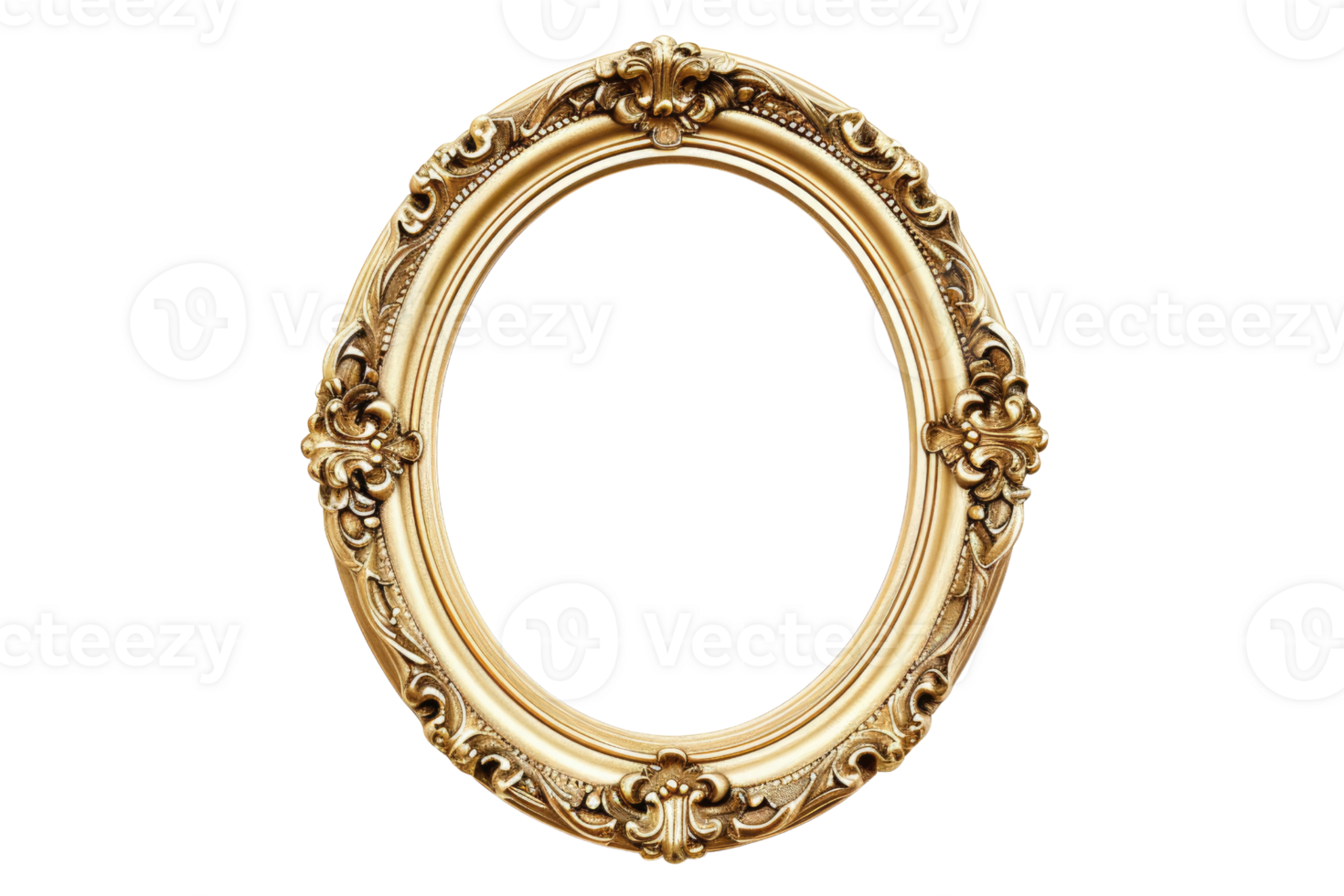 AI generated Antique gold oval frame isolated on transparent background for art display png