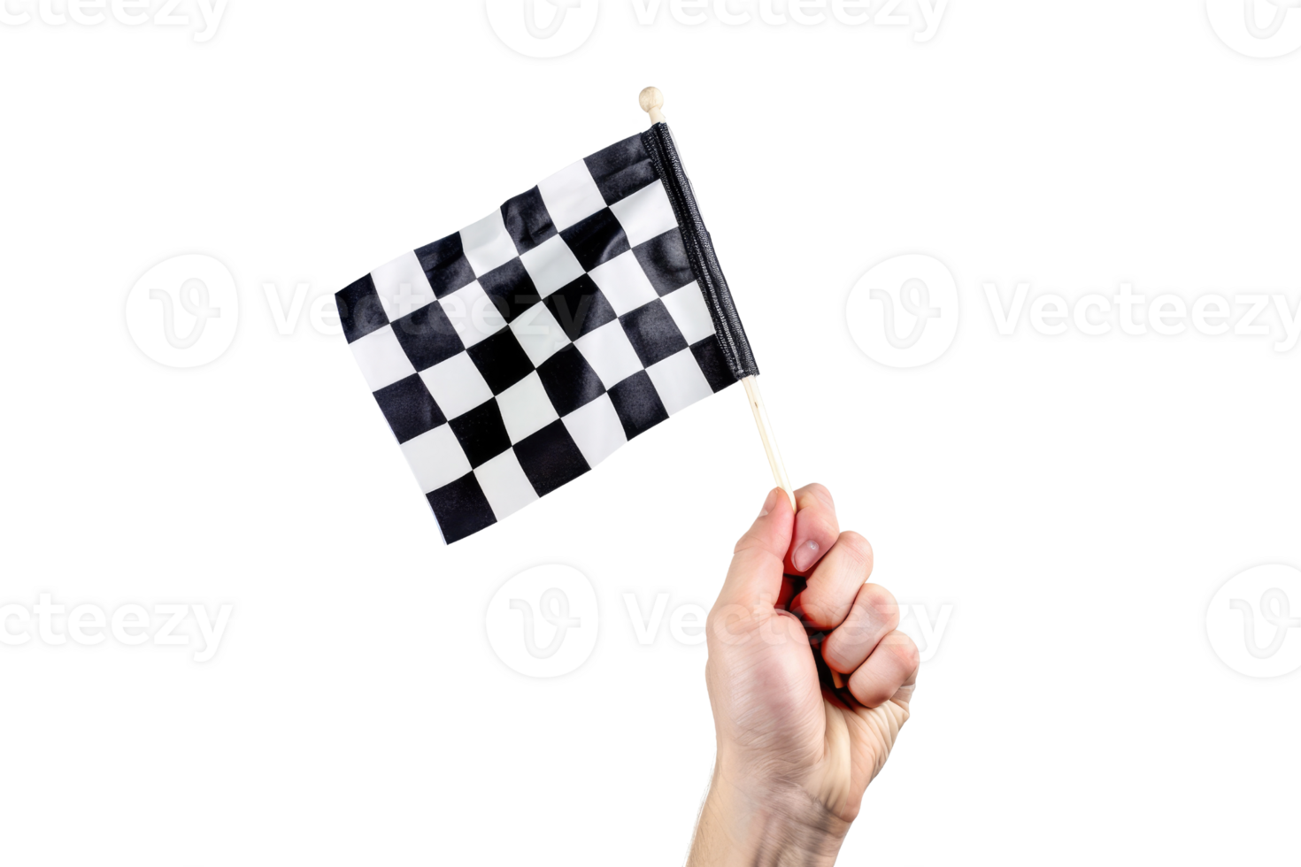 AI generated hand holding a checkered flag isolated on transparent background png