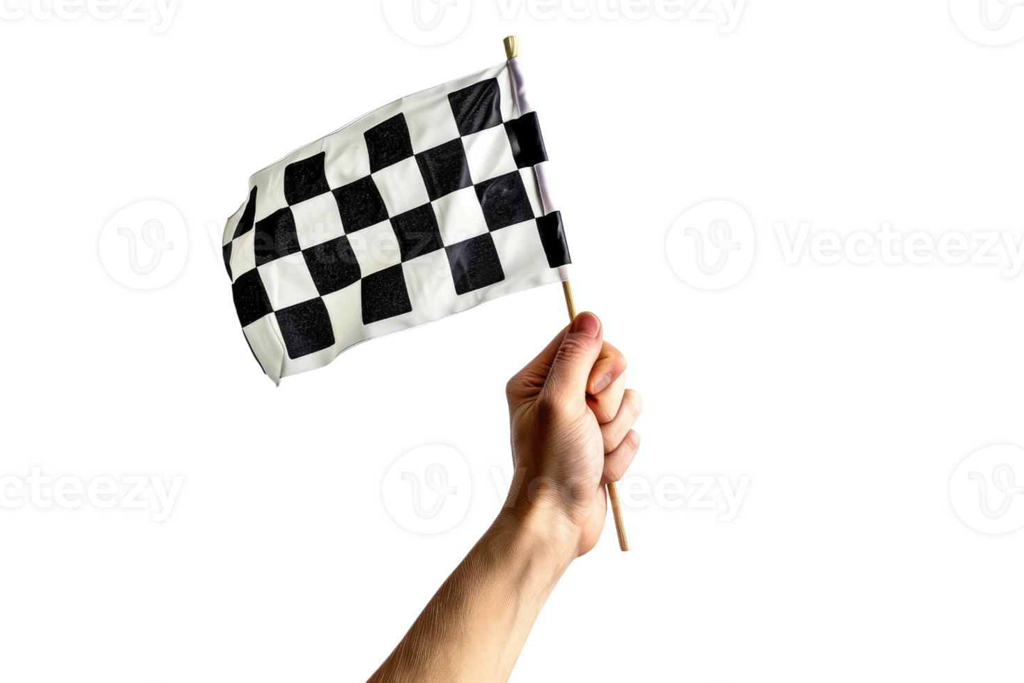 AI generated hand holding a checkered flag isolated on transparent background png