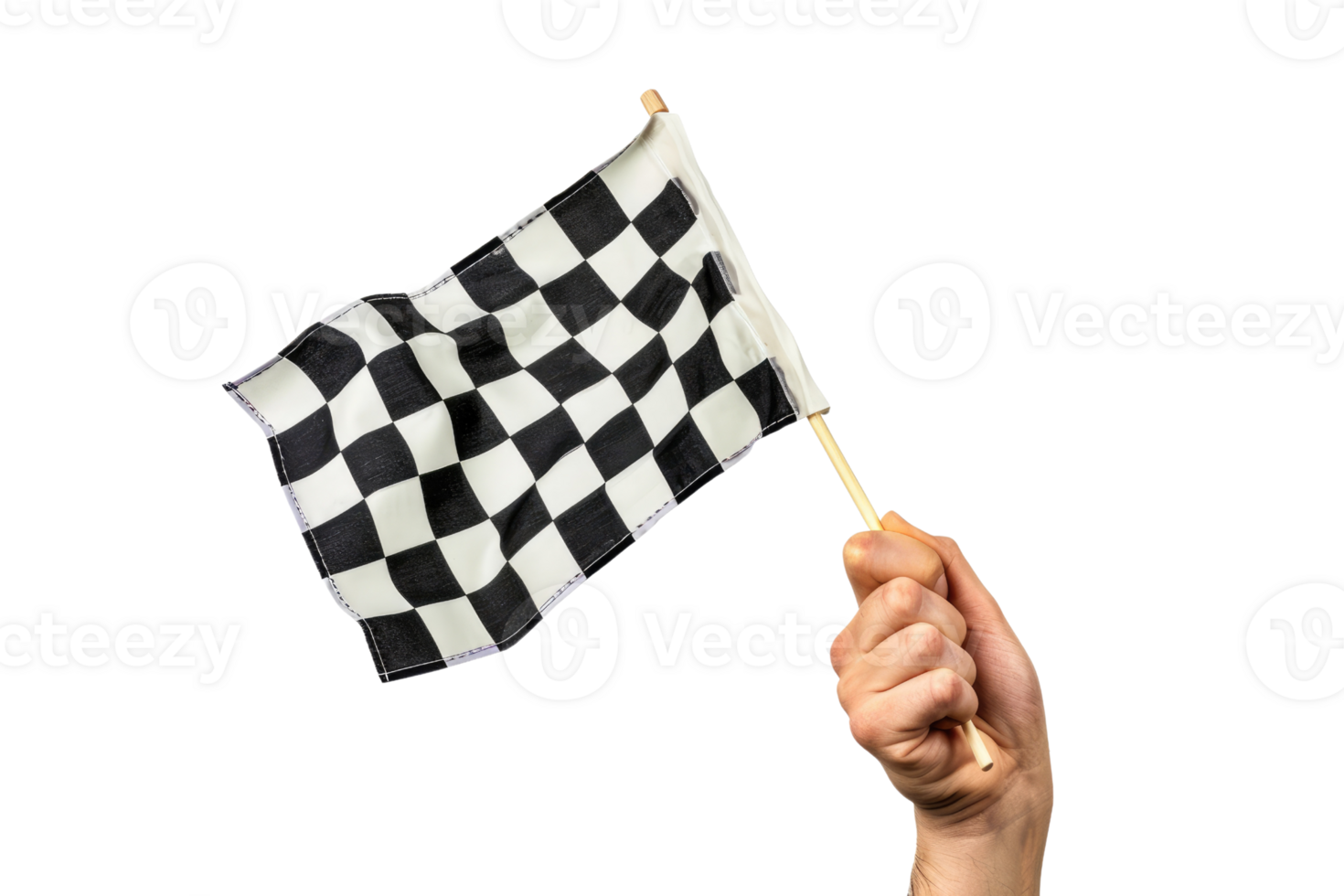 AI generated hand holding a checkered flag isolated on transparent background png