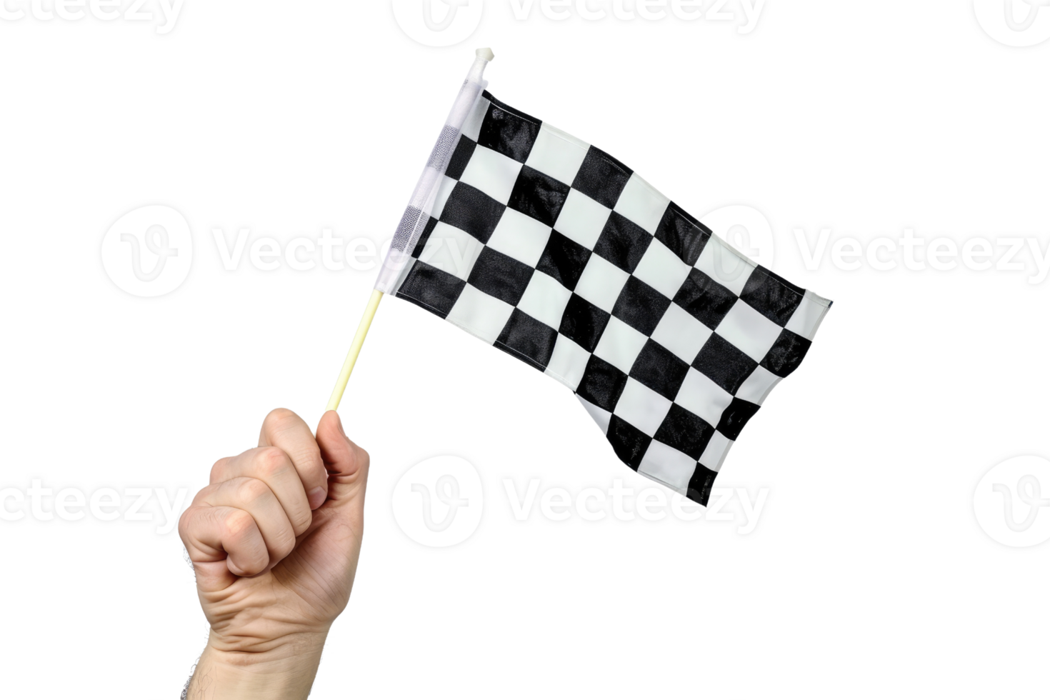 AI generated hand holding a checkered flag isolated on transparent background png