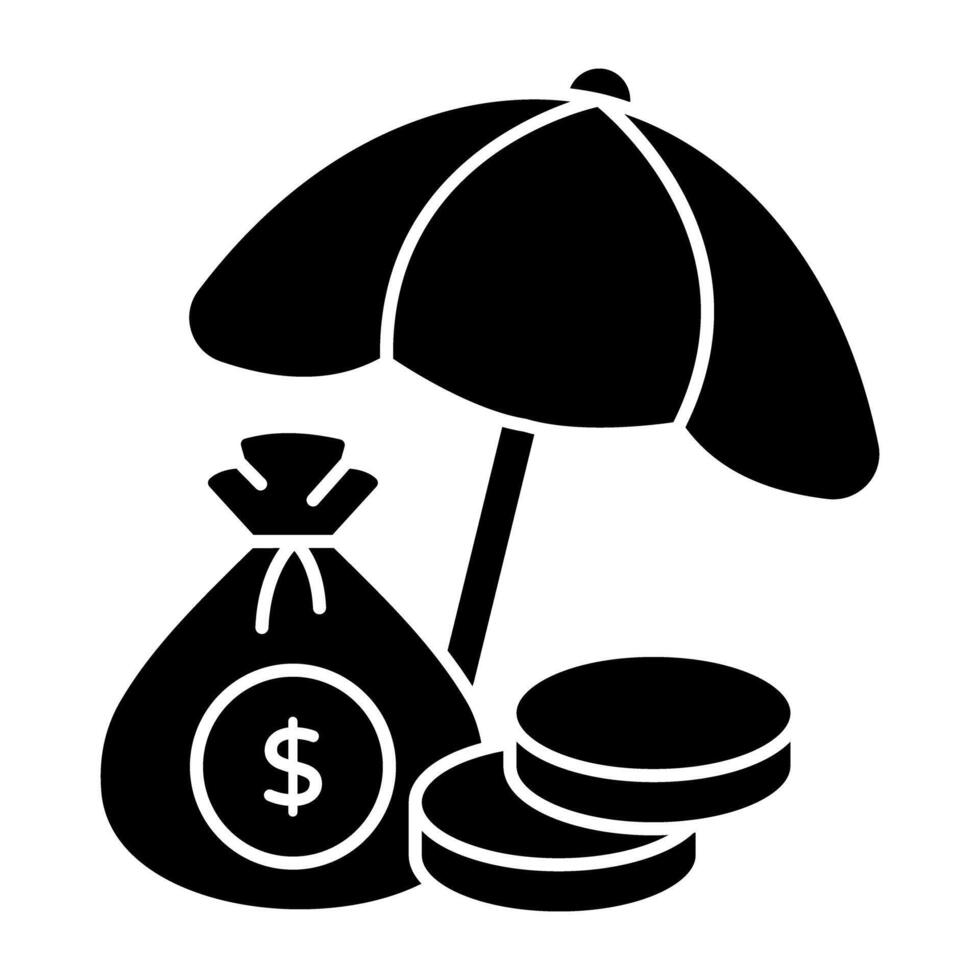 Money with umbrella, icon of financial insurance vector